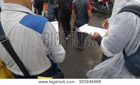 Seoul, South Korea; September 7, 2019: People Signing Petition During Demonstration Against South Ko