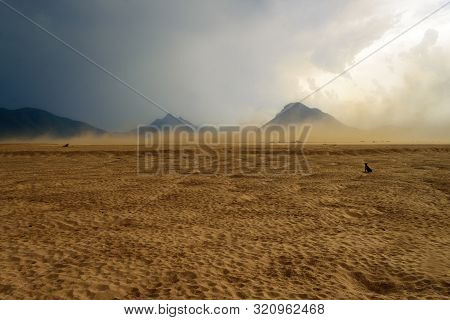 Sandstorm Raging Over The Bank Of Mahanadi River During Dusk, Surrounded By Eastern Ghat Mountain Ra