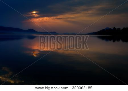 Sunrise Over Mahanadi River, Odisha, Eastern Ghat Mountain Range, Copy Space