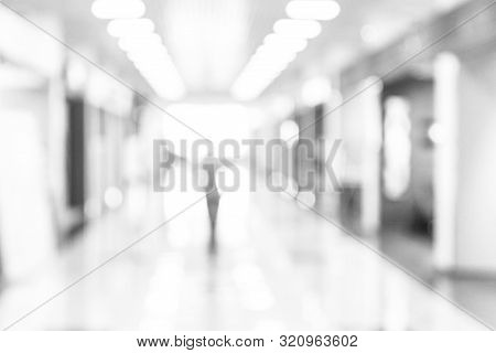 Abstract Blur Shopping Mall Corridor. Blurred Retail And Hall Interior In Department Store. Defocuse