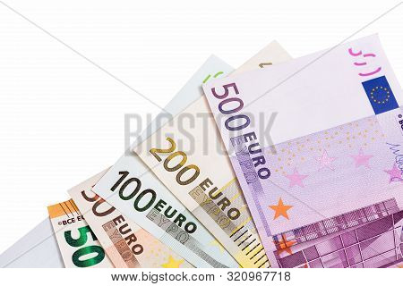 Euro Money Close-up, Located On White Background.