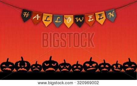 Funny Silhouettes Of Pumpkins On An Orange Background For All Saints Halloween.