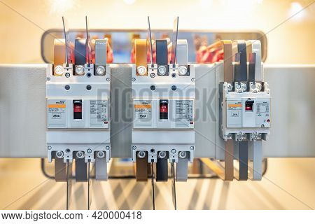 Automatic High Voltage Electric Circuit Breaker Switch Install At Electrical Power Control Cabinet F