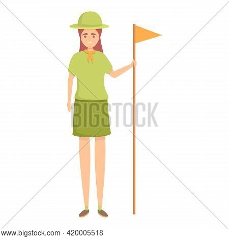 Scouting Girl Flag Icon. Cartoon Of Scouting Girl Flag Vector Icon For Web Design Isolated On White 