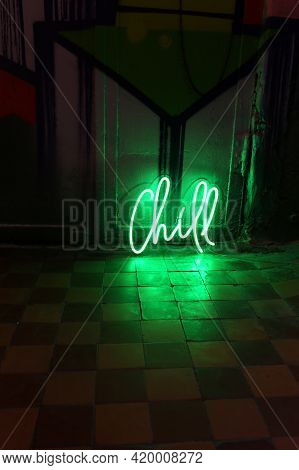 Green Neon Sign Chill. Trendy Style. Neon Sign. Custom Neon. Home Decor.