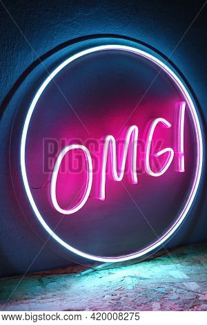 Pink And Blue Neon Sign Circle Omg. Trendy Style. Neon Sign. Custom Neon. Home Decor.