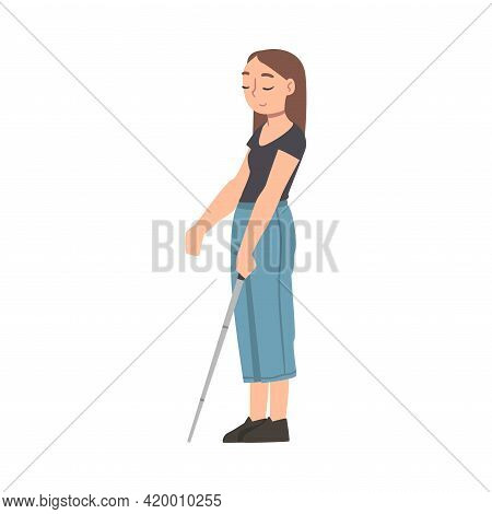 Blind Girl With Walking Cane, Rehabilitation, Handicapped Accessibility Concept Cartoon Vector Illus