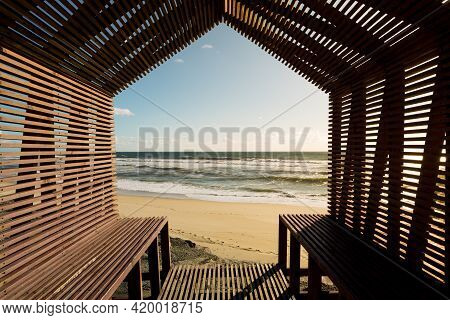 Relaxing View From A Seashore Bench At Esmoriz - Ovar, Portugal.
