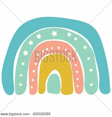 Scandinavian Cute Rainbow Isolated On A White Background. Cartoon Fun Rainbow. Childish Drawing For 