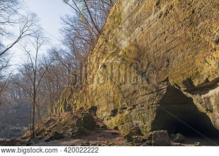 Winter Afternoon Glow On A Canyon Wall In Matthiessen State Park In Illinois