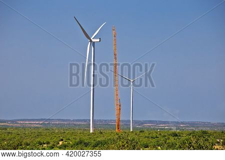 Krs Padene Wind Power Plant Construction Site, Green Energy In Croatia Near Knin