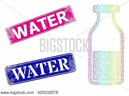 Spectrum Vibrant Net Water Bottle, And Water Scratched Framed Rectangle Stamp Seals. Pink And Blue R