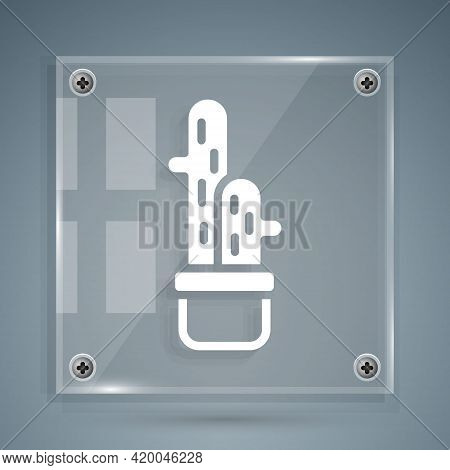 White Cactus Peyote In Pot Icon Isolated On Grey Background. Plant Growing In A Pot. Potted Plant Si