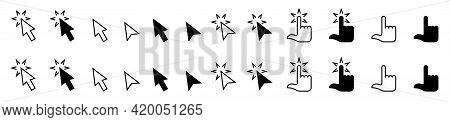 Set Of Flat Icons Of The Cursor Of A Computer Mouse And Other Electronic Devices. Cursor Arrow And P