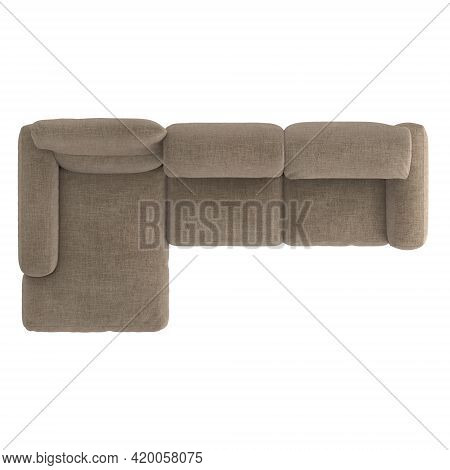 Gray Soft Fabric Sofa With Baggy Upholstery On An Isolsted Background. Top View. 3d Rendering