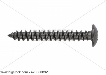 Self-tapping Screw  Isolated On White Background With Clipping Path. Macro Shot Metal Self-tapping S