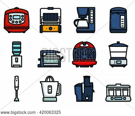 Kitchen Icon Set. Editable Bold Outline With Color Fill Design. Vector Illustration.