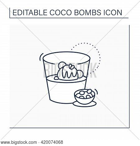 Coco Bomb Line Icon. Delicious Dessert. Cute Ball Of Chocolate With Marshmallows Filling. Melted Ins