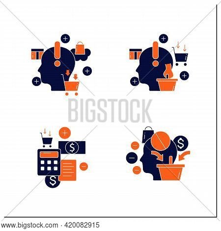 Mindful Spendings Glyph Icons Set. Bugeting, Conscious Consumption. Buying Fewer Concepts. Filled Fl