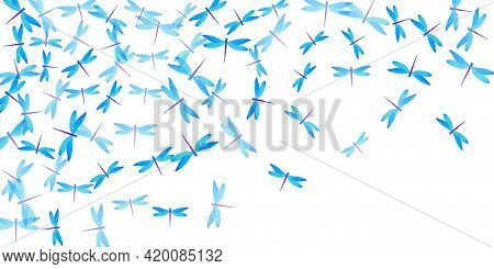 Magic Cyan Blue Dragonfly Flat Vector Illustration. Spring Pretty Damselflies. Fancy Dragonfly Flat