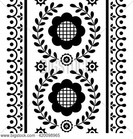 Seamless Floral Folk Art Vector Pattern Inspired By Polish Embroidery Lachy Sadeckie - Textile Or Fa