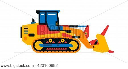 Construction Machinery, Bulldozer. Commercial Vehicles For Work On The Construction Site. Vector Ill