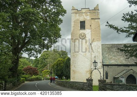 Grasmere, Cumbria, Uk, August 2020 - Saint Oswald's Church Tower In The Village Of Grasmere In The L