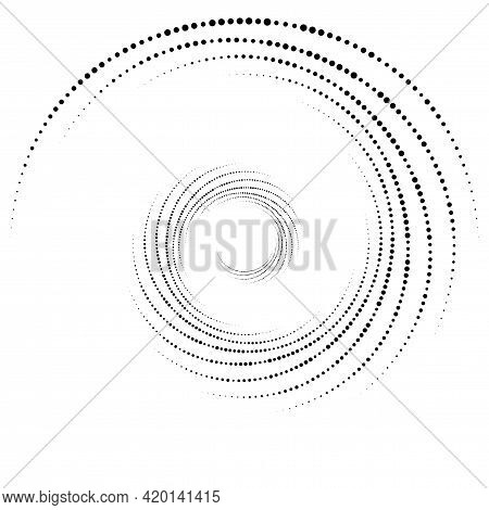Dotted, Dots, Speckles Abstract Concentric Circle. Spiral, Swirl, Twirl Element. Circular And Radial