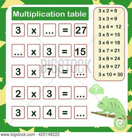 Vector Illustration Of The Multiplication Table By 3 With A Task To Consolidate The Knowledge Of Mul