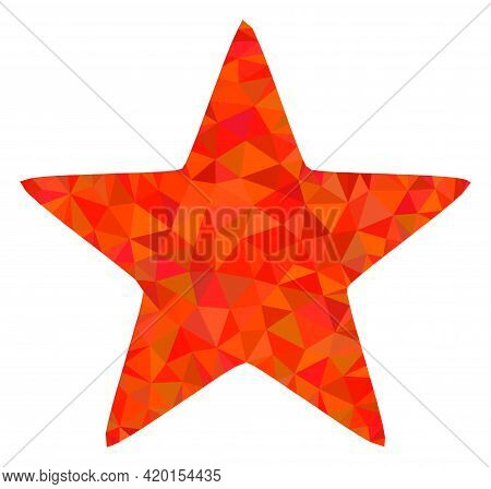 Triangle Red Star Polygonal Icon Illustration. Red Star Lowpoly Icon Is Filled With Triangles. Flat 