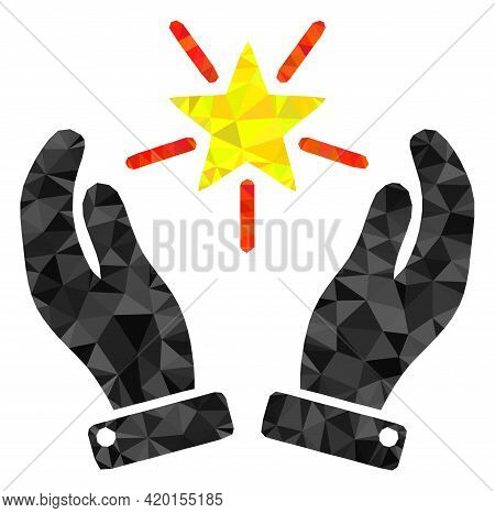 Triangle Shine Star Care Hands Polygonal Icon Illustration. Shine Star Care Hands Lowpoly Icon Is Fi