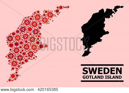 Vector Covid-2019 Composition Map Of Gotland Island Constructed For Clinic Applications. Red Mosaic 