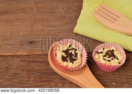 Malaysian Traditional Homemade Cookies Called As Kuih Sarang Semut With Chocolate Rise Served During