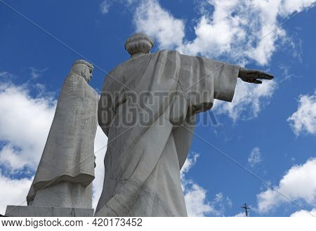 Kiev, Ukraine - May 9, 2021. Fragment Of The Monument To Princess Olga: Princess Olga And The Apostl