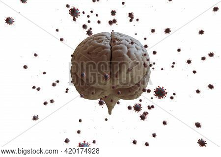 3d Rendering Coronavirus Effect On Mental Health. Psychological Problems After Being Ill With Covid-