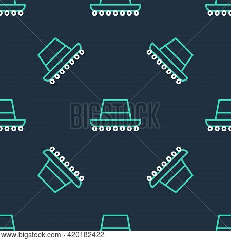 Line Traditional Spanish Hat Icon Isolated Seamless Pattern On Black Background. Vector