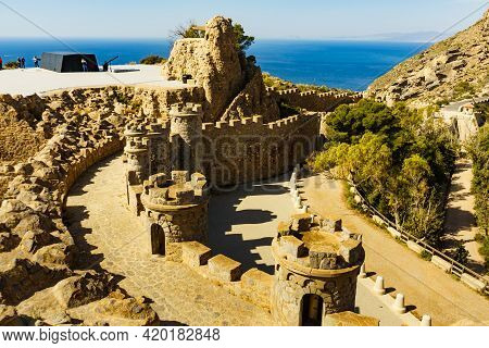 Tourist Attraction. The Gun Battery Of Castillitos In Spain Cartagena, Stone Castle Fortifications.