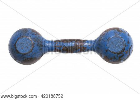 Old Blue Rustry Dumbbell Isolated Over White