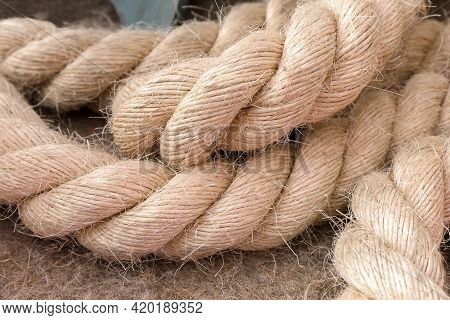 Rope Made Of Natural Coarse Sisal Fiber Obtained From The Leaves Of The Agava Sisolana Plant From Th