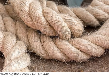 Rope Made Of Natural Coarse Sisal Fiber Obtained From The Leaves Of The Agava Sisolana Plant From Th