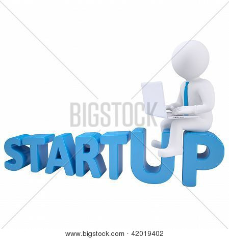 단어 시작 시 노트북으로 앉아 3d 남자