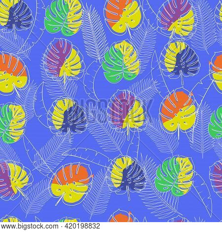 Monstera. Seamless Pattern With Tropical Leaves. Seamless Vector Background.