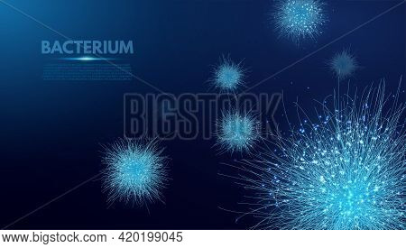 Bacterium. Vector Abstract Microscopic Medical Illustration Of Blue Bacteria Types.