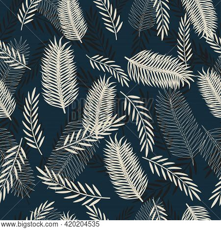 Seamless Pattern With Tropical Leaves. Fashionable Summer Background.