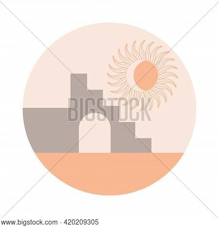 Moroccan Stairs, Arch, Walls, Arc Icon Vector. Architecture Elements In Boho Style. Tunisian, Algeri