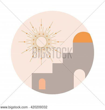 Moroccan Stairs, Arch, Walls, Arc Icon Vector. Architecture Elements In Boho Style. Tunisian, Algeri