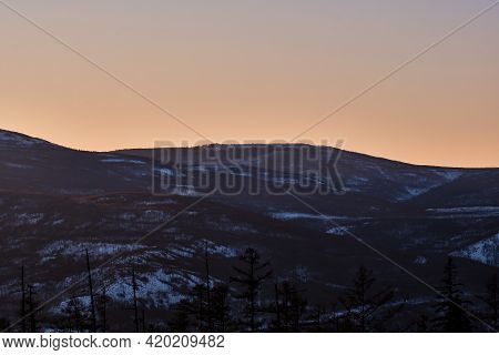 Sunset Among The Mountains On The Road Lidoga-vanino Khabarovsk Territory.