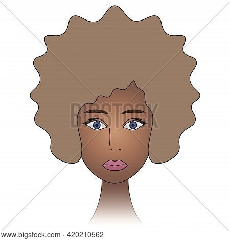 African American Lady With Blue Eyes. Woman's Face. Head Of A Girl With Bleached Hair. Colored Vecto