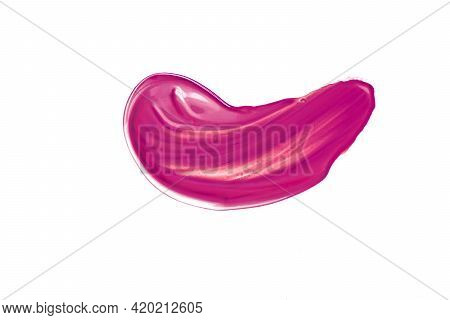 Purple Beauty Cosmetic Texture Isolated On White Background, Smudged Makeup Emulsion Cream Smear Or 