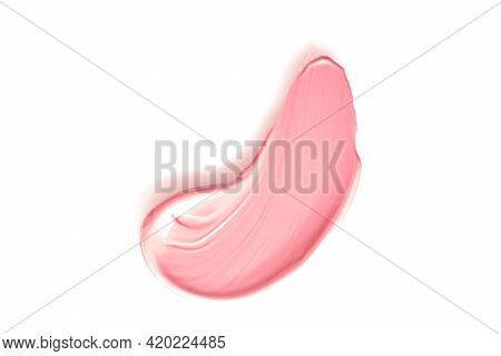 Coral Beauty Cosmetic Texture Isolated On White Background, Smudged Makeup Emulsion Cream Smear Or F